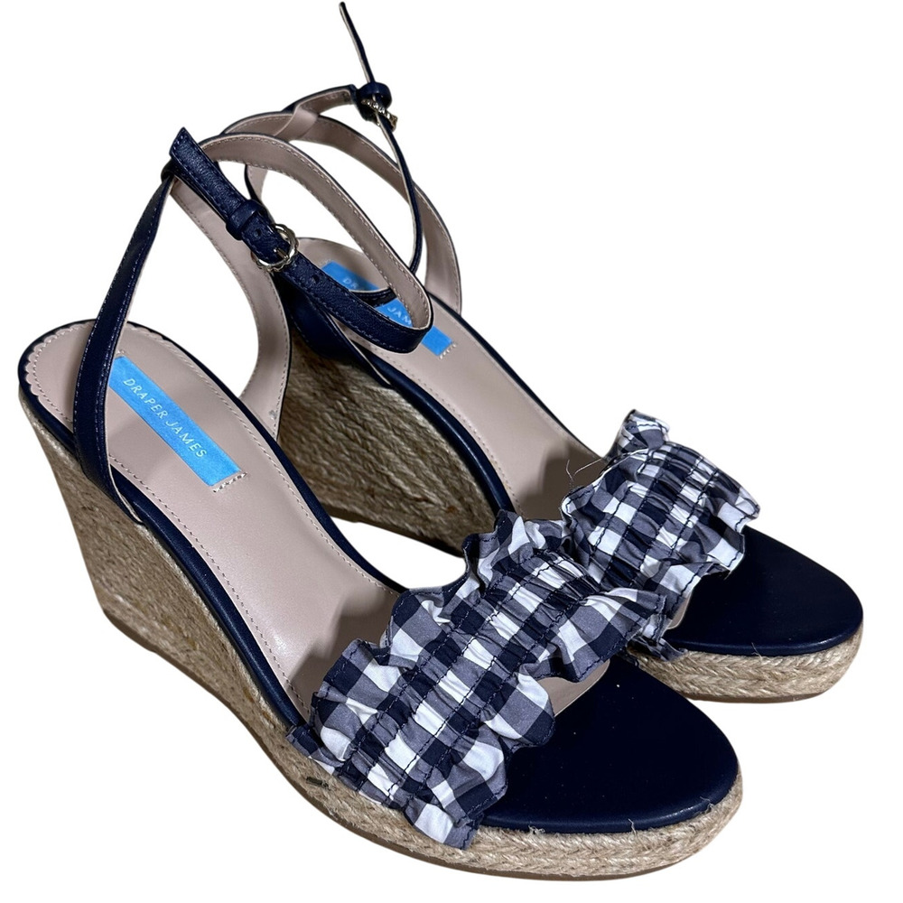 Draper James Espadrille Wedges Abigail Navy Blue Women's Size 7.5M New In Box